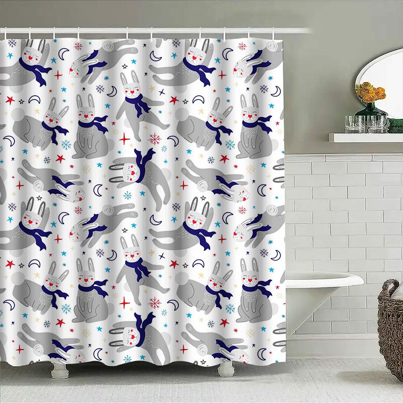 

Adorable Rabbit Print Shower Curtain Set Waterproof Fabric For Bathrooms Decor Modern Home Design W60H190(CM)-1 Pcs