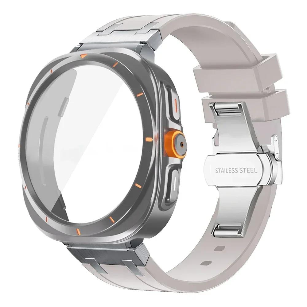 Luxury Silicone Strap+Plastic Case for Samsung Galaxy 7 6 44mm 40mm Sport Men Band for GALAXY Watch 7 6 Change To Ultra Bracelet