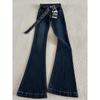 Women's Retro Dark Blue Micro Flare Jeans - Low Rise, Plus Velvet, Elastic Slimming, Bell Bottoms for Autumn/Winter.