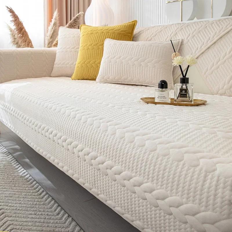 Wheat Grain Milk Velvet Sofa Cushion Autumn Winter Warm Cushion Solid Color Thickened Sofa Cover with Anti Slip Cover