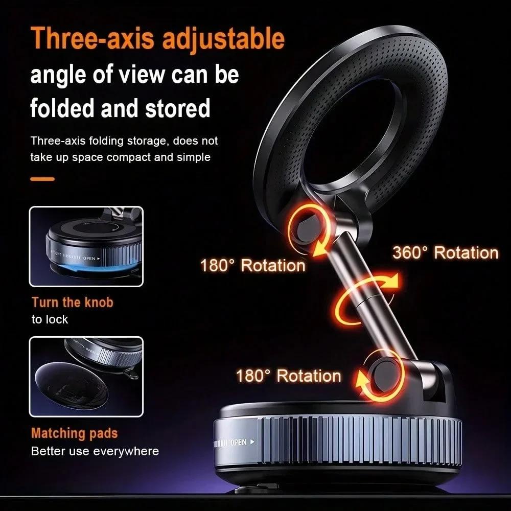 360-Degree Rotating Aluminum Alloy Magnetic Suction Cup Car Mount Portable Design Folding Phone Holder Single-Handed Operation