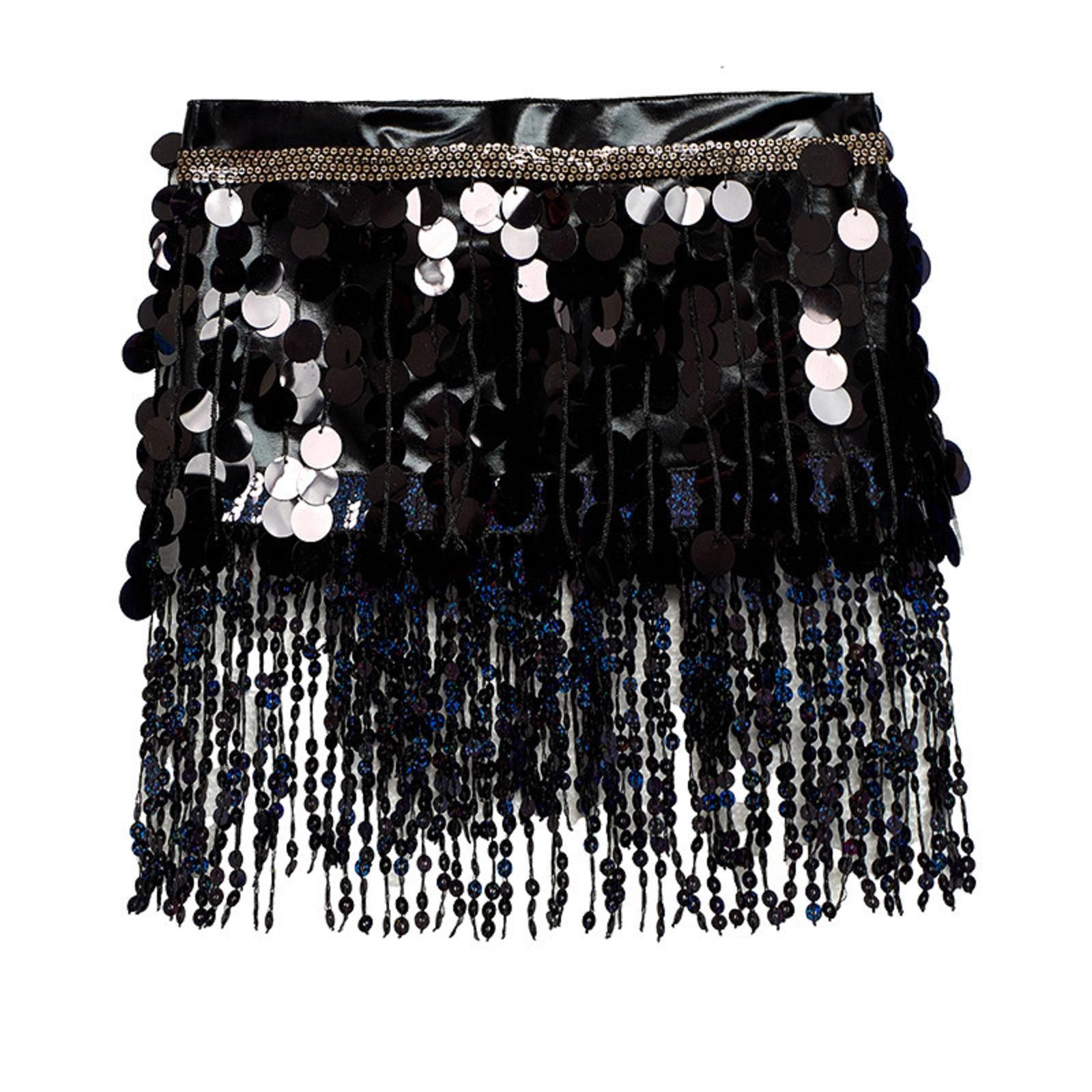 

Женский платок на талию для танца живота, танцевальная цепочка на талию, бахрома, сценический платок на бедра One Size чёрный