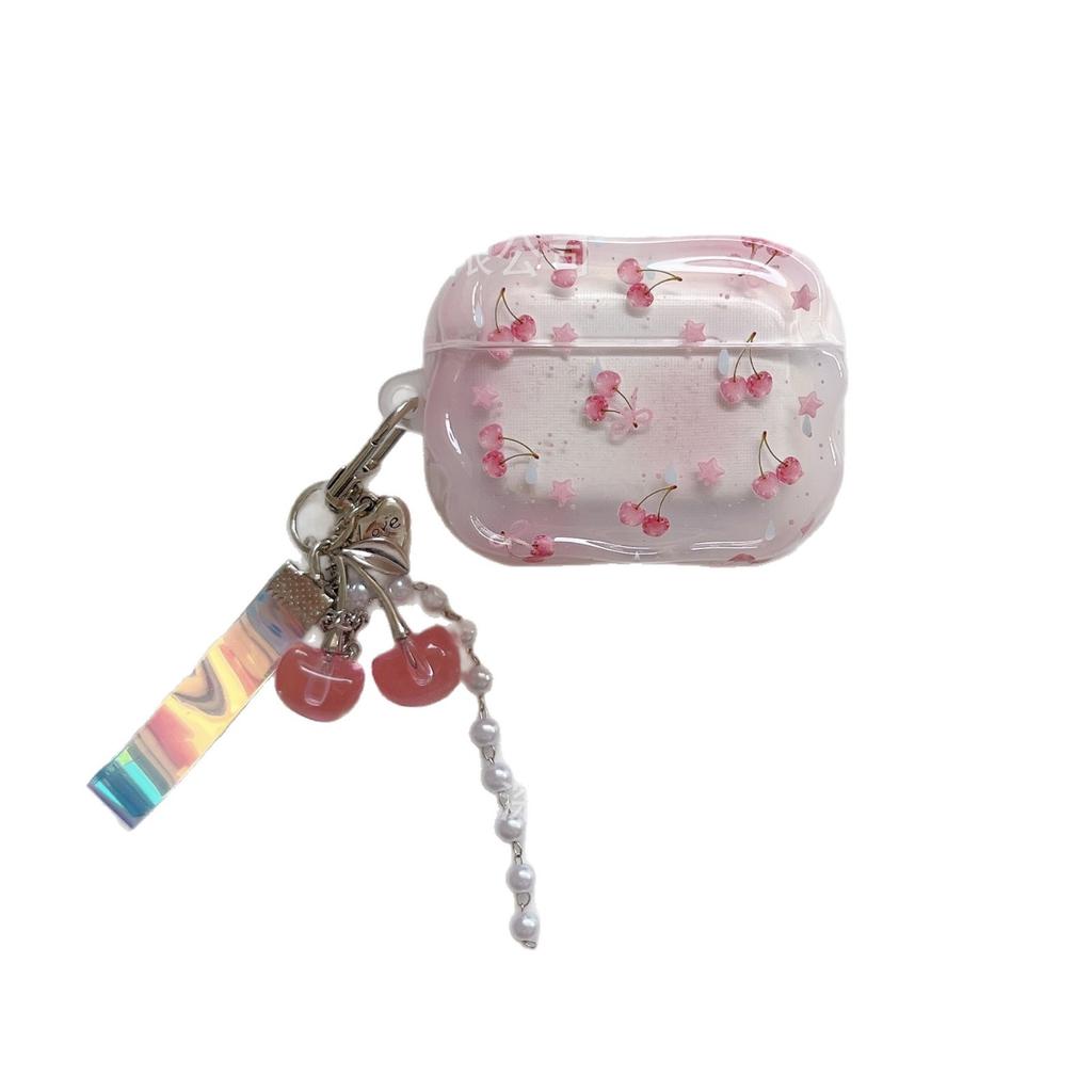 ins transparent pink cherry with pendant AirPods 1 generation protective cover airpodspro1 generation apple earphone cover
