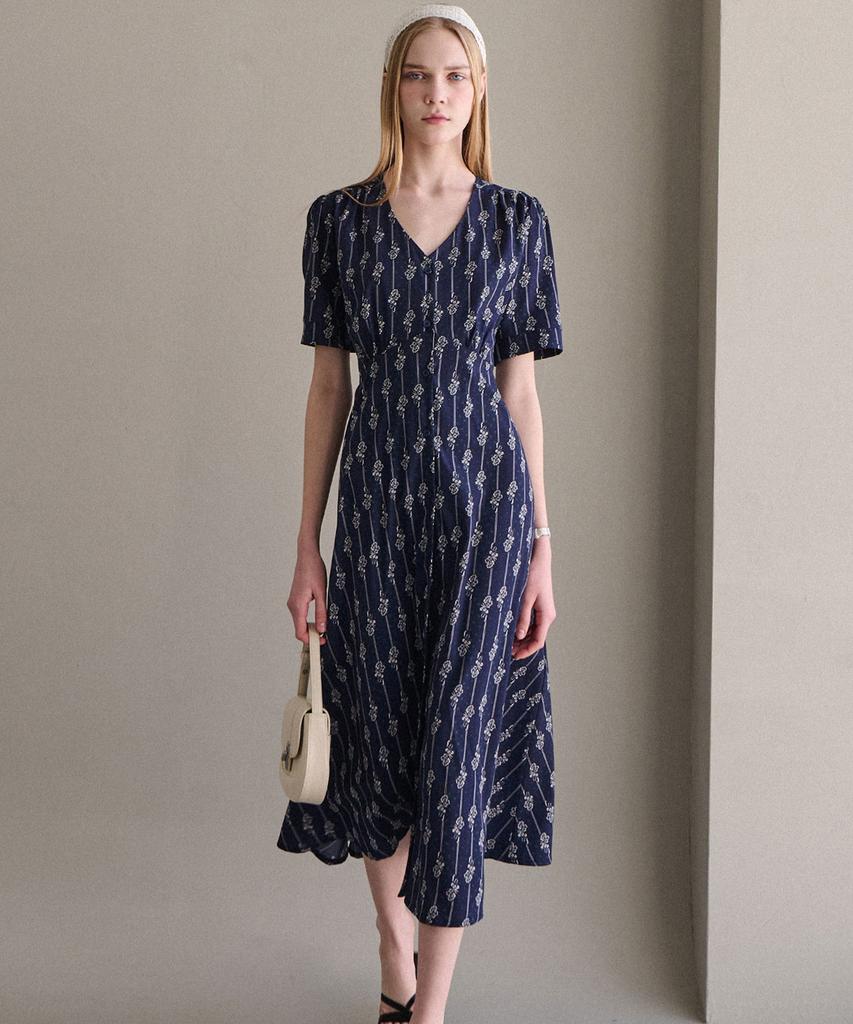 LUSIDA Drawing Pattern Dress - Navy