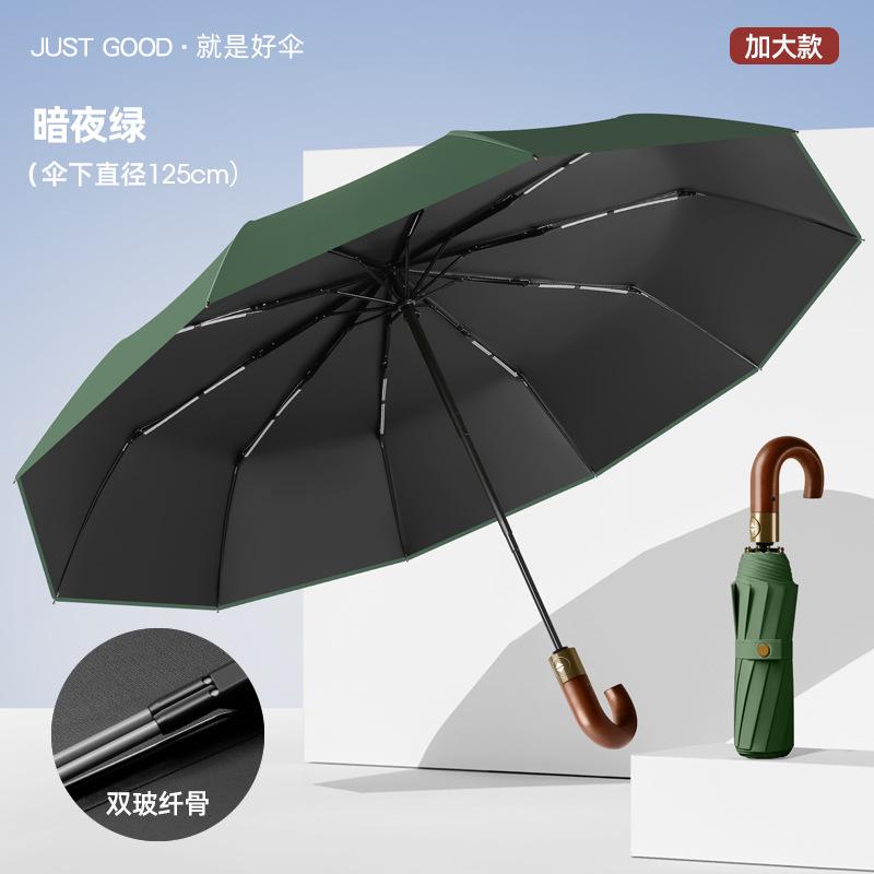 New 10-bone Automatic Oversized Umbrella Retro Umbrella Lettering Solid Wood Curved Handle Men's Dual-use