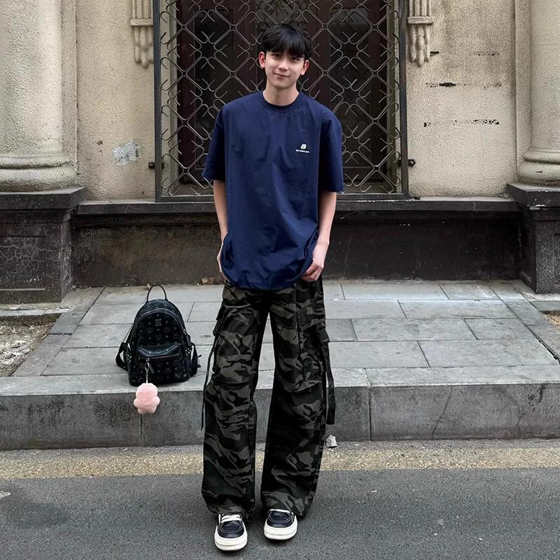 Мужские высокие камуфляжные рабочие брюки широкого кроя на весну XL