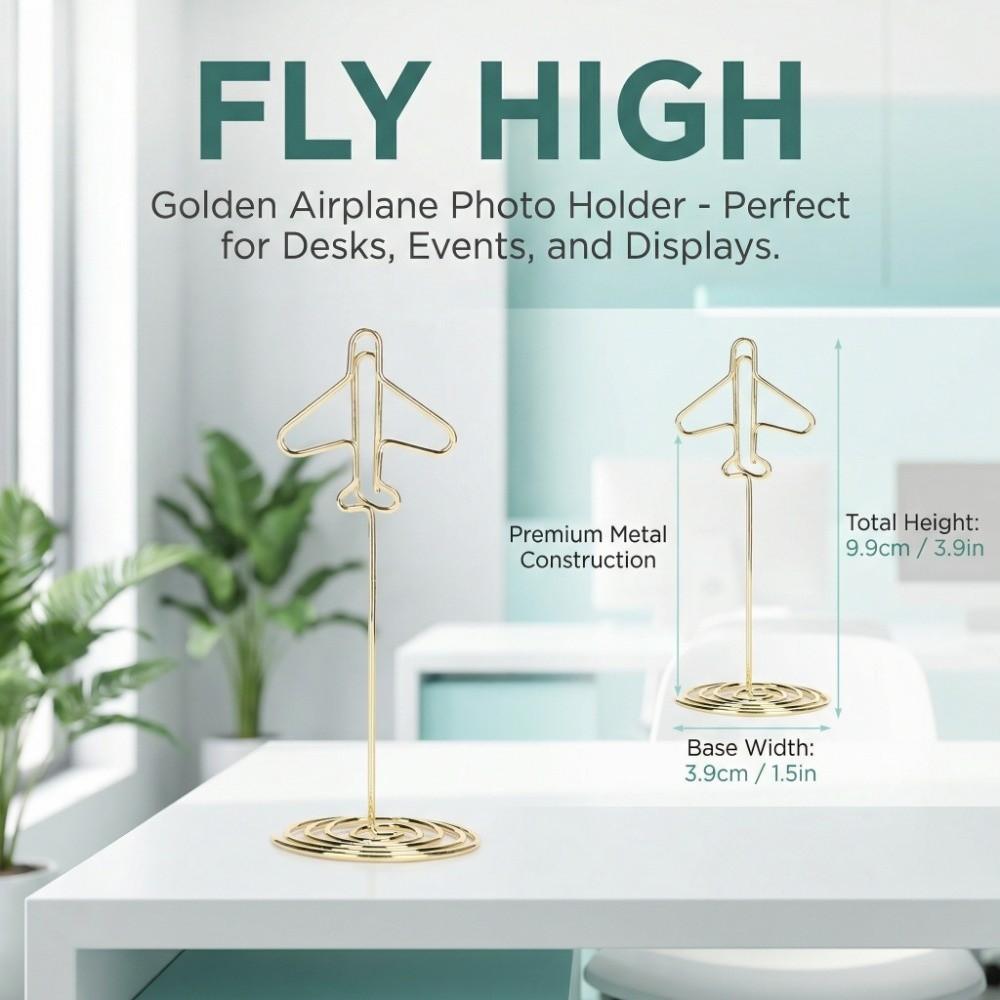 10Pcs Porte-photo en métal en forme d'avion avec base Porte-cartes de bureau Affichage de cartes de table