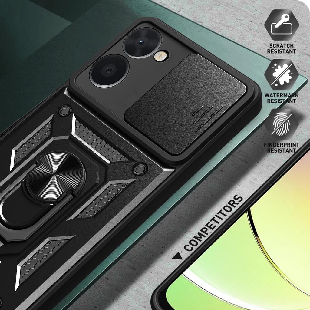 For Realme C33 2023 4G/C33 4G Sliding Camera Design Phone Case PC+TPU Kickstand Protective Cover