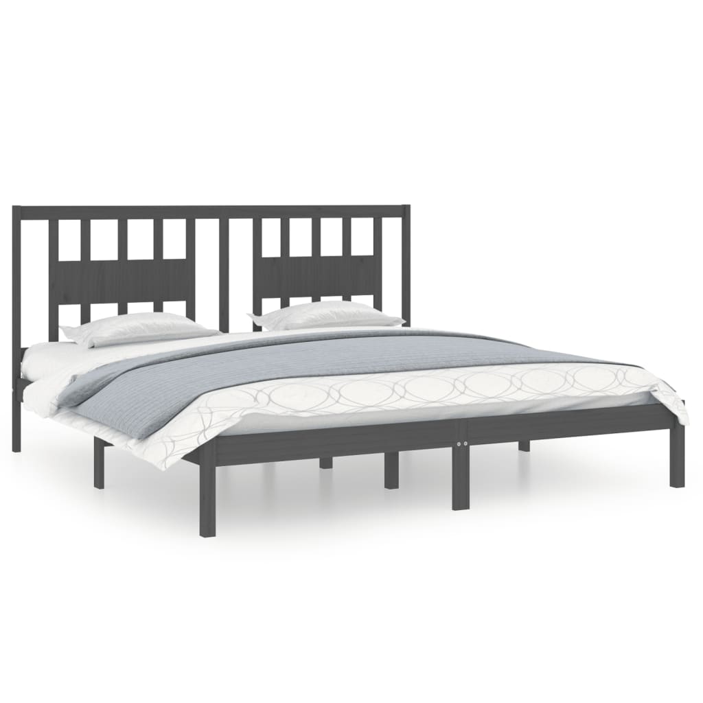 Solid Wood Bed Gray Pine 200x200 cm