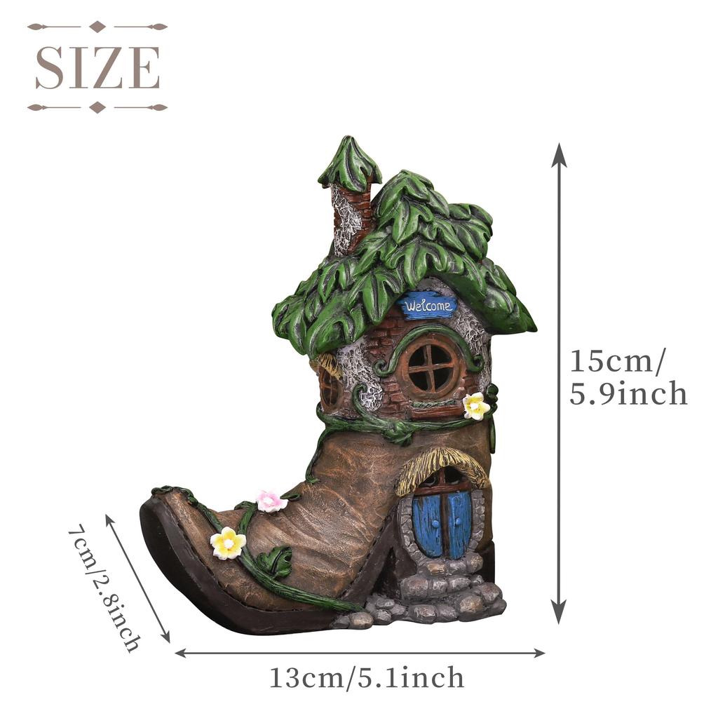 Valery Madelyn Cute Shoe Treehouse Ornament with Solar Light, 15cm Waterproof Resin, Perfect as a Birthday Gift or Outdoor Decoration