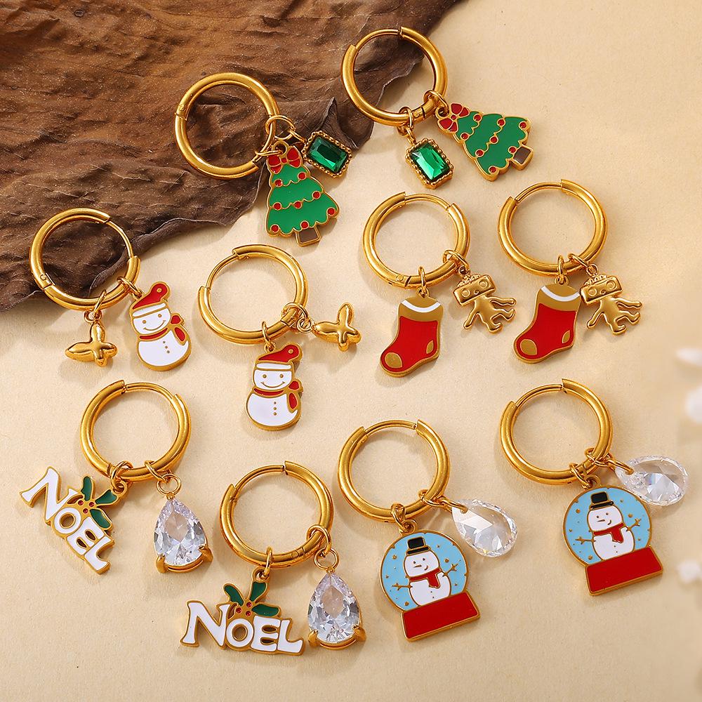 Brincos Pingente DIY Estilo Natalino Banhados a Ouro 18K para Mulheres