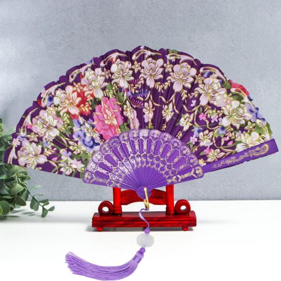1 Set Folding Hand Fan Lightweight Elegant Exquisite Floral Pattern Decorative Folding Fan Wedding Party Supply