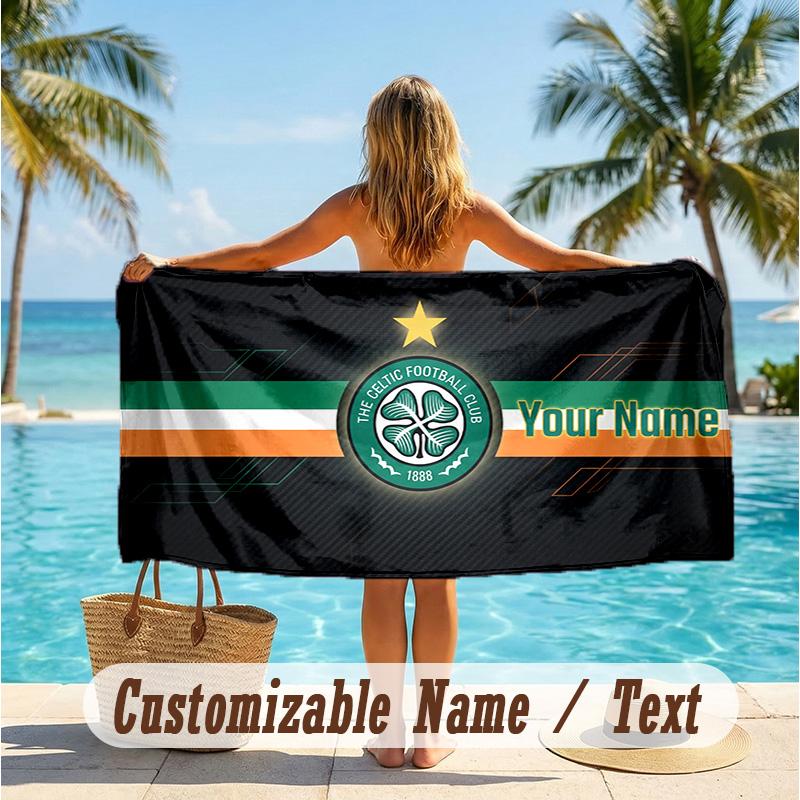 Custom Text Beach Towel, Soft Absorbent Swimming Multi-use TowelCeltic FC