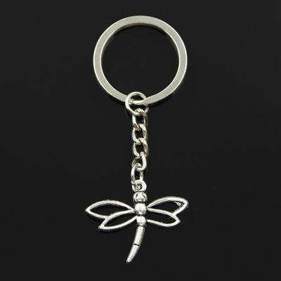 Fashion 30mm Key Ring Metal Key Chain Keychain Jewelry Antique Bronze Silver Color Plated Hollow Dragonfly 32x27mm Pendant