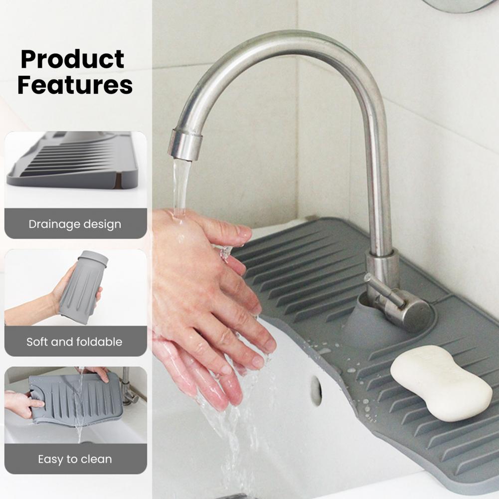 Kitchen Sink Splash Guard Silicone Faucet Handle Drip Catcher Tray Sponge Holder Faucet Sink Protectors Mat For Kitchen Bathroom