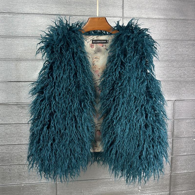 Autumn Winter Eco-Friendly Fur Women's Vest Artificial Fur Lamb Wool Warm Sleeveless Coat Clothing