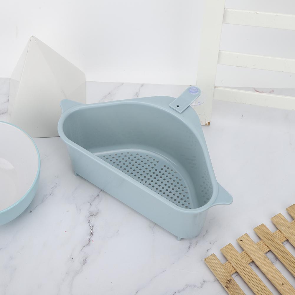 2Pcs Triangular Shape Kitchen Sink Corner Draining Rack Sponge Storage Rack Organizer Blue
