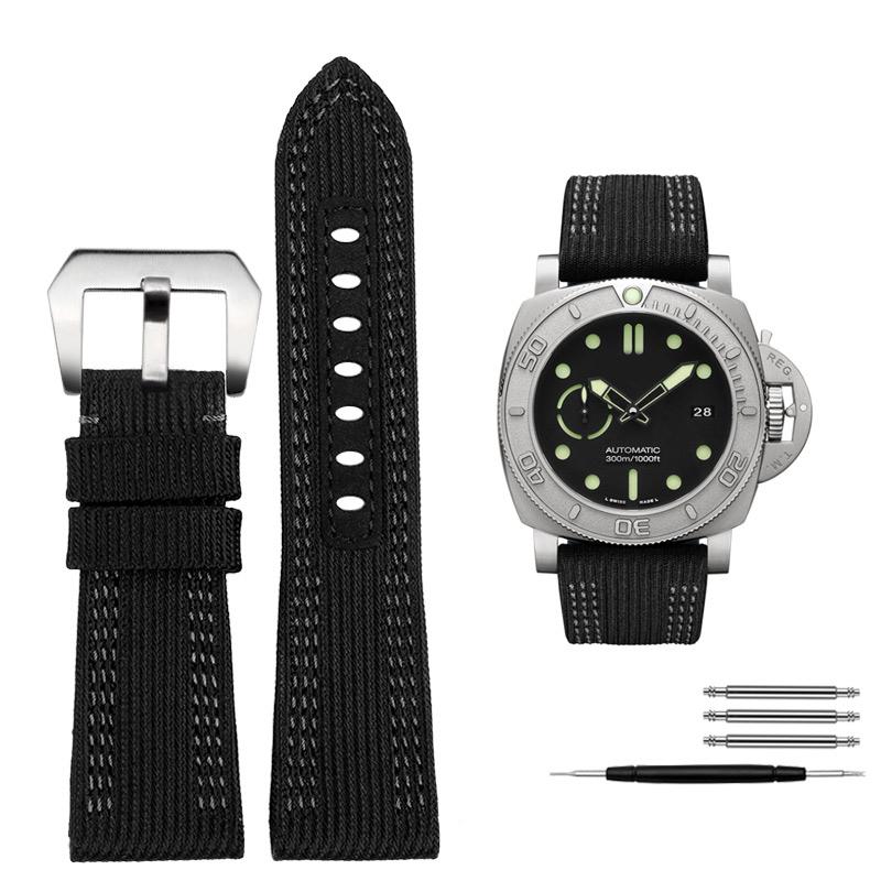 

Для ремешка часов Panerai Pam00984 00985 PAM111 PAM441 Stealth Нейлоновый кожаный ремешок Браслет Аксессуар 24 26 мм большой размер для мужчин 26mm