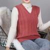 Autumn and Winter Women's Knitted Vest V-neck New Splicing Pullover Fashionable Solid Color Versatile Casual Sleeveless Sweater