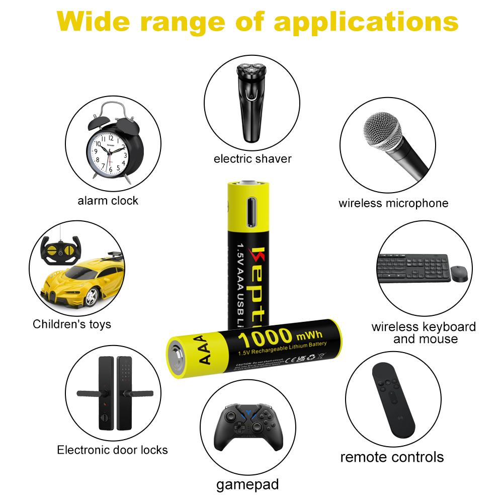 KEPTU 1000mWh 1.5V AAA Rechargeable Li-Ion Battery AAA 3A Bateria Batteries for Camera Toy Car Clocks Computer Motherboard