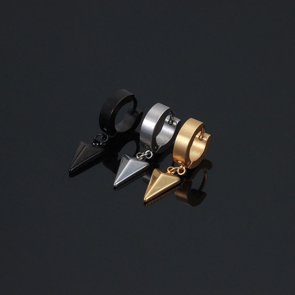 1 Pair Black Stainless Steel Punk Hip Hop Hanging Hoop Earrings with Triangle Design Dangle for Unisex Gothic Streetwear Jewelry