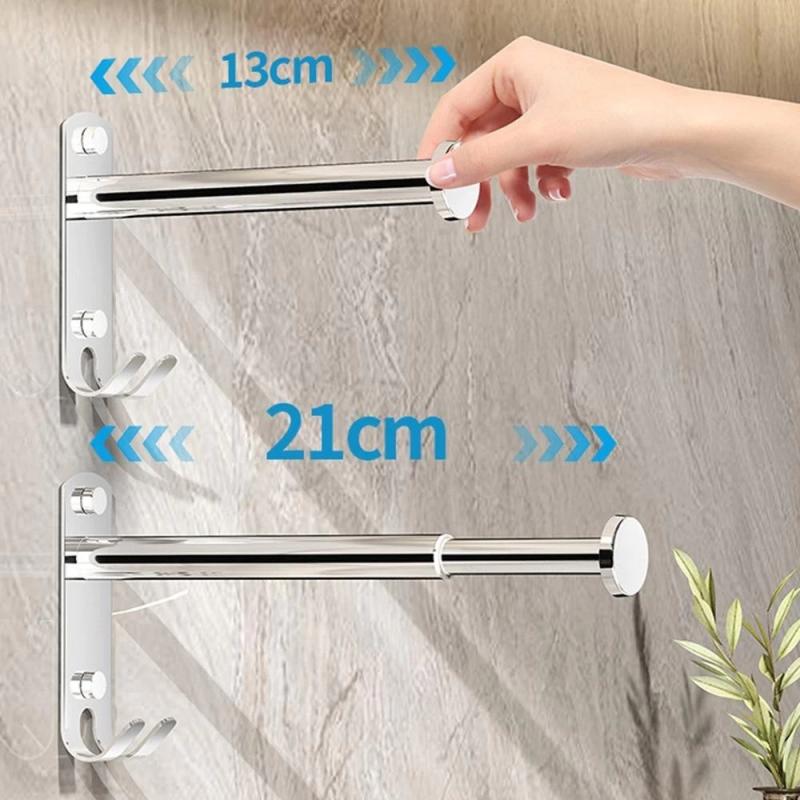 1pc Stainless Steel Clothes Hanger Storage Rack Foldable Wall-Mounted Drying Hanger Punch-Free Balcony Drying Hook Wholesale