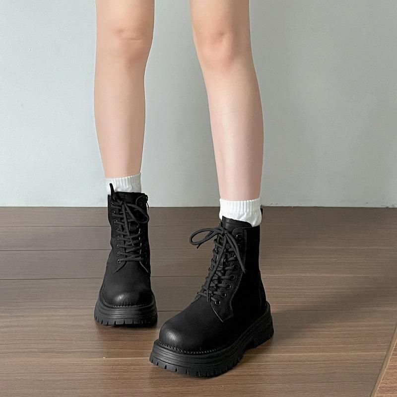 Mode Mode Damen Komfortstiefel mit dicker Sohle Vielseitige Plateau-Kurzstiefel für Herbst Winter Damenschuhe Retro Schnür-Botines