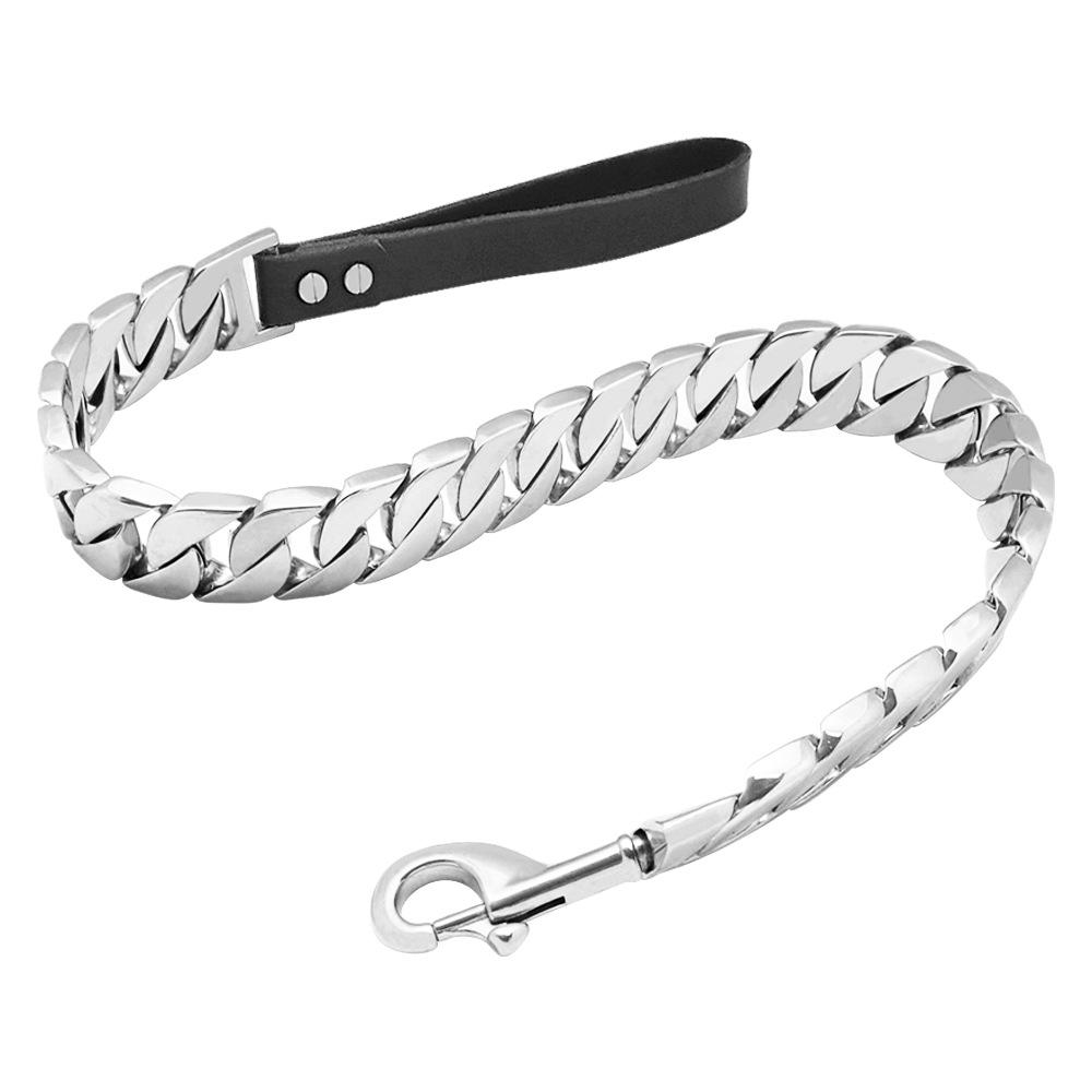 32mm Large Dog Stainless Steel & Leather Handle Leash 60CM (24 inch)