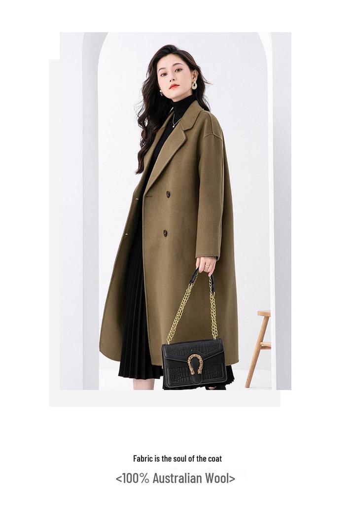 Women's Mid-Length Double-Sided Cashmere Melton Coat, 2025 Autumn/Winter Collection.
