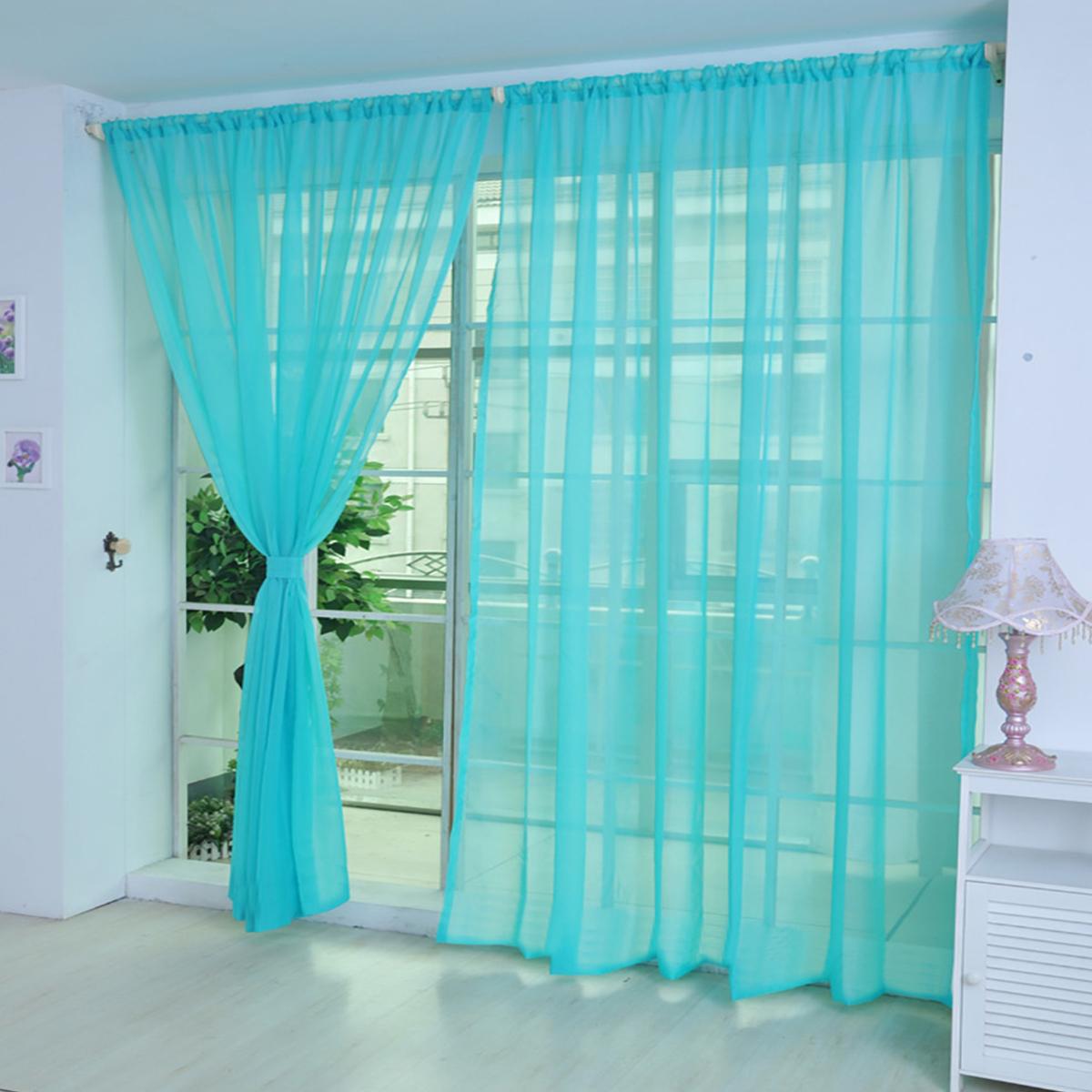 

Solid Color Sheer Voile Curtain Window Sheer Semi Transparent Voile Rod Pocket Durable Elegant Clear wedding Living Room 100x200cm синий
