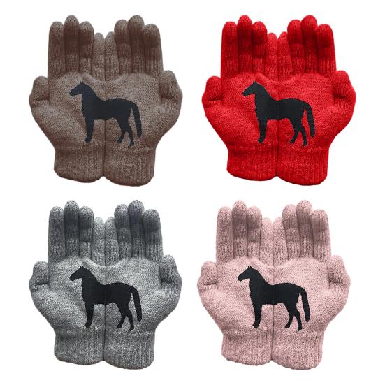 Black Horse Print Gloves Warm Ribbed Knitted Gloves Funny Horse Winter Gloves Gift for Men Women Driving Daily Errands Use