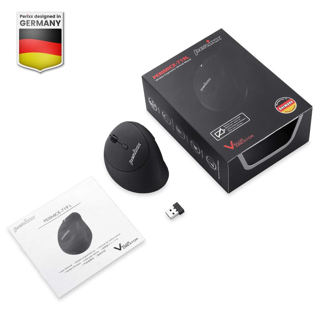 Perix Ergonomic Mouse Wireless Small Quiet Design Rubber Processed Ergonomics for Users Guaranteed PERIMICE-719L Left-handed [Genuine Product]