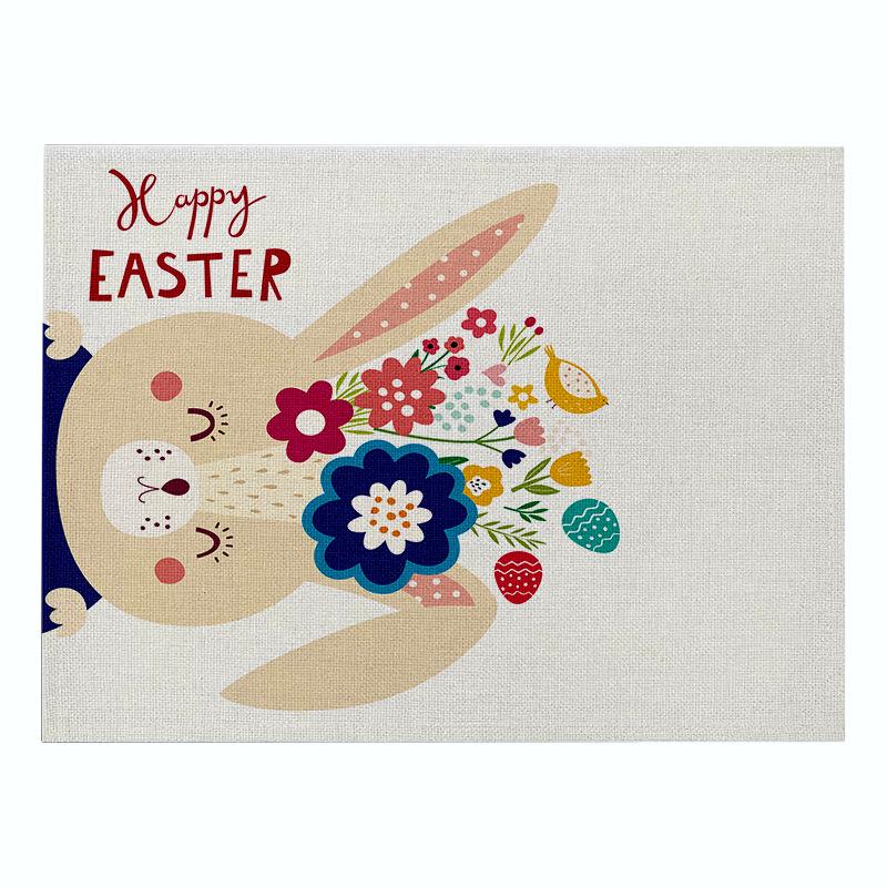 Easter meal mat, cartoon rabbit kitchen insulation coaster, heat-resistant cotton and linen Western style mat home decor