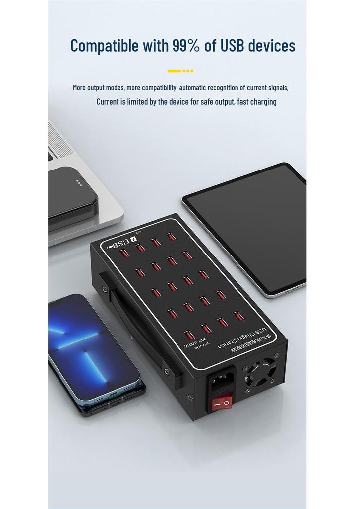 Premium Aluminum Alloy Multi-Port Charger – 10 To 60 Ports, 300W Power Supply.