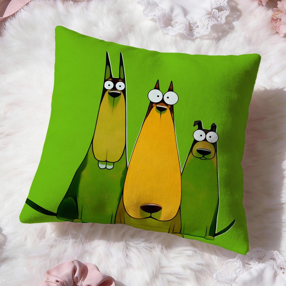 Cartoon Doberman Pinscher Cushion Cover Premium Comfort Reversible Pillow Cove -Two in One Design for Any Room & Car Interior