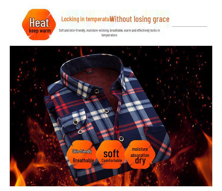 Men's Fleece-Lined Plaid Long-Sleeve Shirt