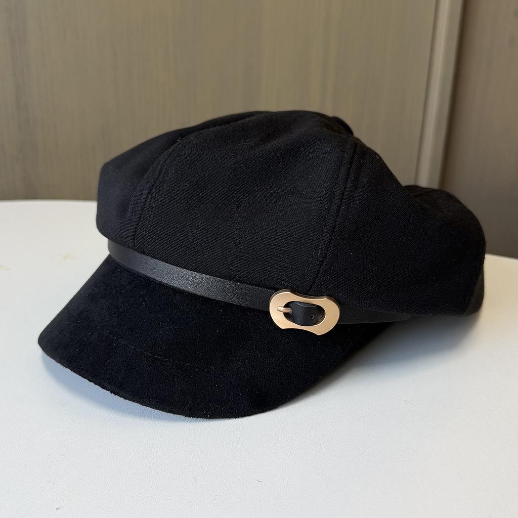 Autumn and winter new hat women's retro belt buckle octagonal hat showing face newsboy hat literary cap
