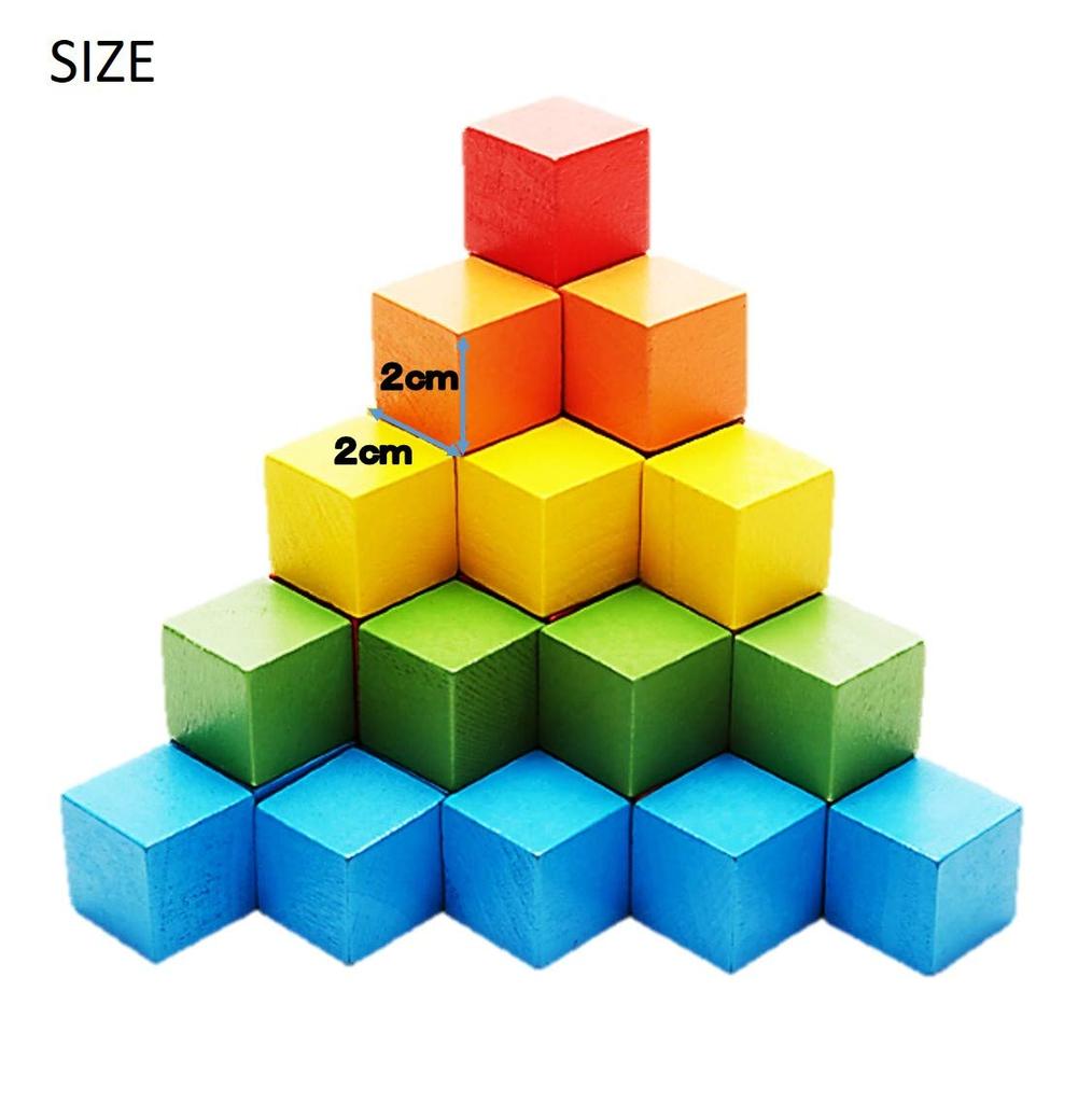 ST TS Wooden Building Blocks, Cubes, Natural Wood, Colorful, for Children's Math, Volume, Geometry Problems, Elementary School Students, 100-Piece Set
