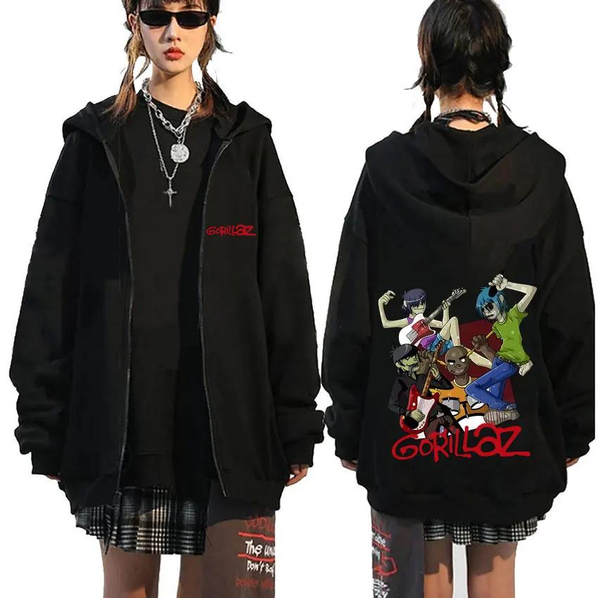 Anime Rock Band Gorillaz Demon Days Eyes Graphic Zipper Hoodie Men Hip Hop Fashion Oversized Zip Up Jacket Unisex Zip Up Sweatshirt