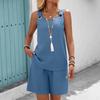 Completo Top Senza Maniche a Tasche Doppie e Pantaloncini Monocolore Europeo per Donna - Stile Elegante (2026)