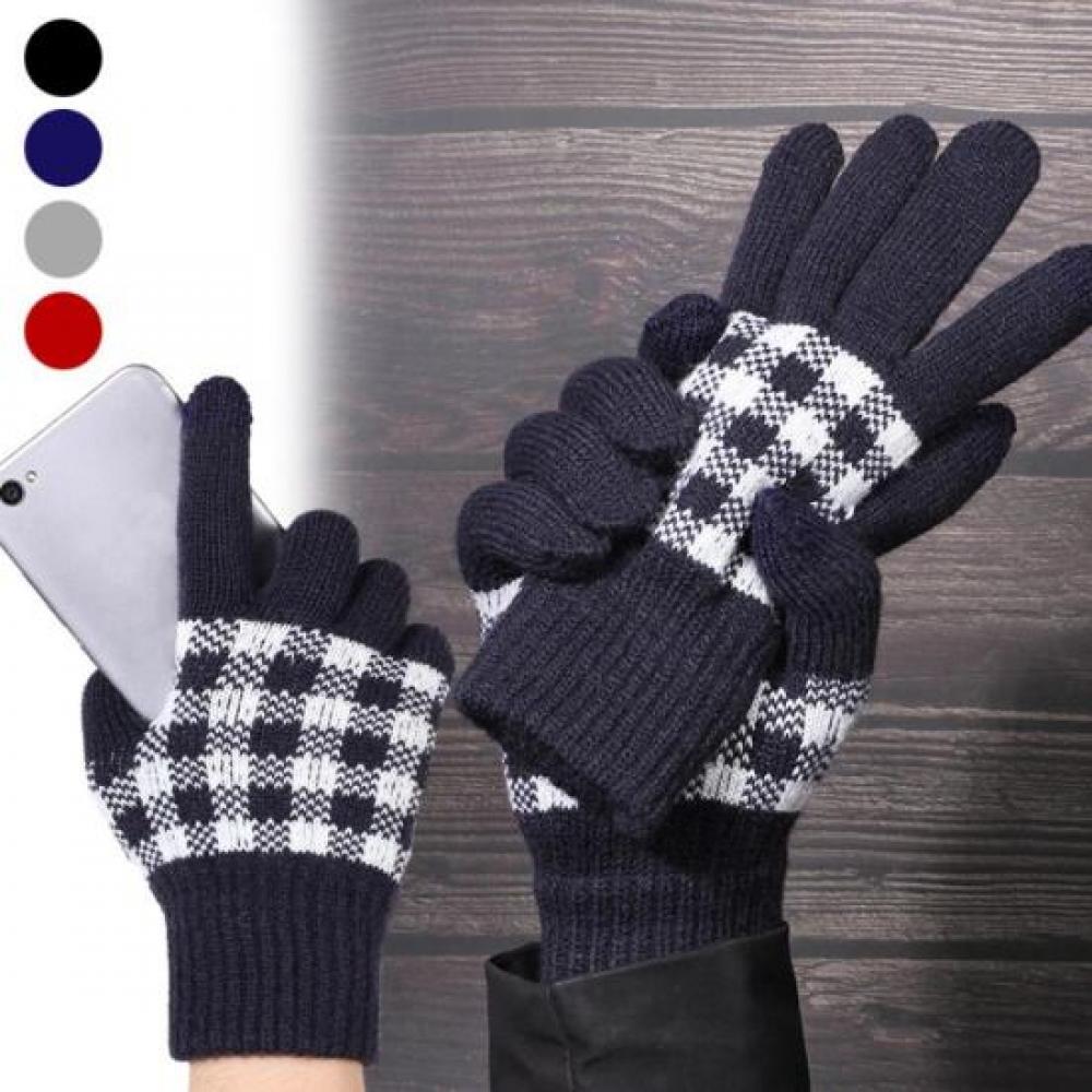 New Arrivals Open Run Gingham Check Gloves Finger Touchscreen Knit Color