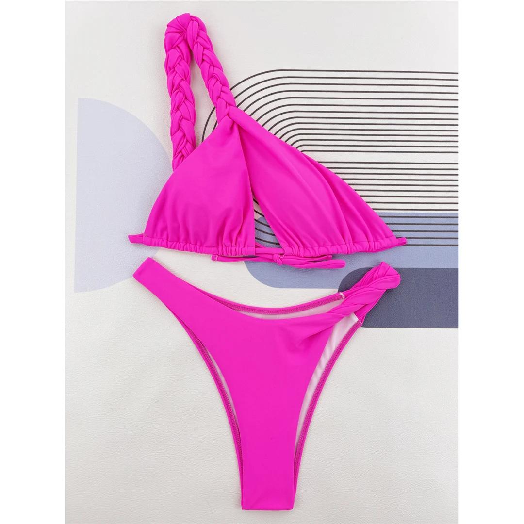 

Сексуальный вырез на одно плечо бразильский бикини женский купальник женский купальник из двух частей комплект бикини купальный костюм купальный костюм M розовый