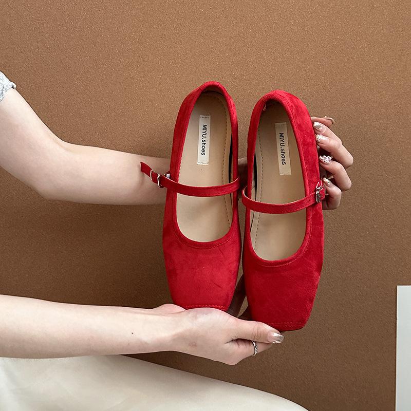 Retro Suede Square Head with Mary Jane Shoes, Summer Fashion Outer Wear Casual Versatile Inner Height Increase Doudou Single Shoes