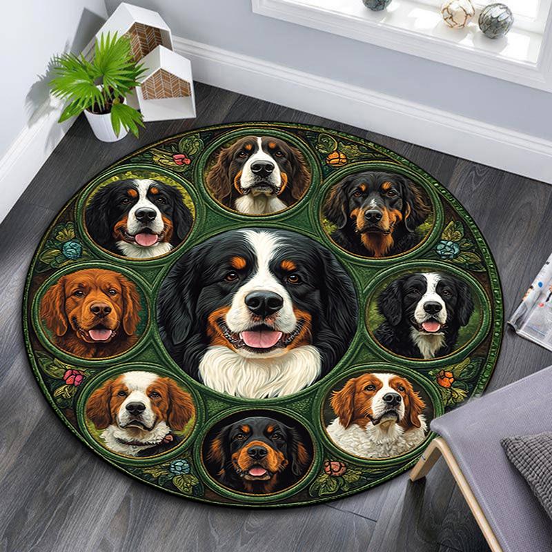 Berner Sennenhund Runder Teppich, Teppich für Wohnzimmer Schlafzimmer Sofa Spielzimmer Dekor, Rutschfeste Fußmatte