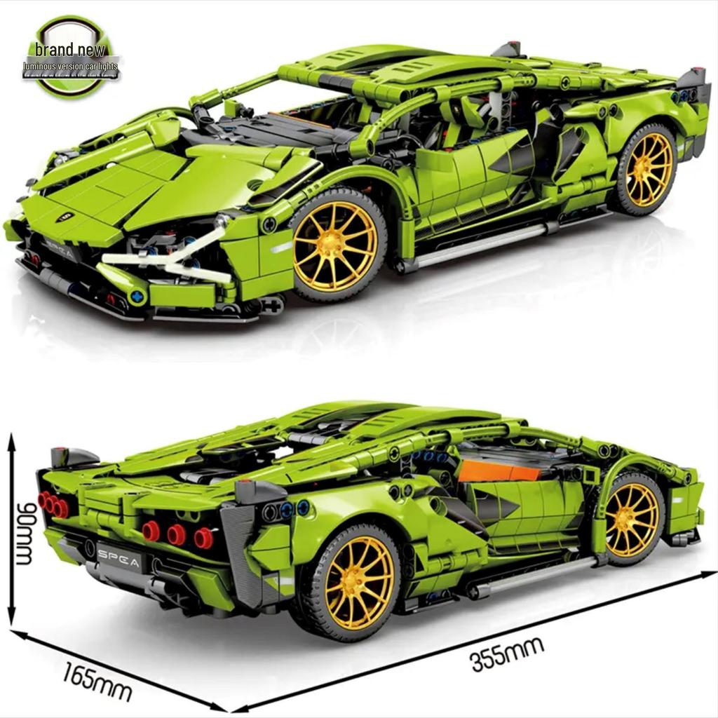 Green Bull 1:14 Remote Control Sports Car - Lego-Compatible Racing Model Building Set
