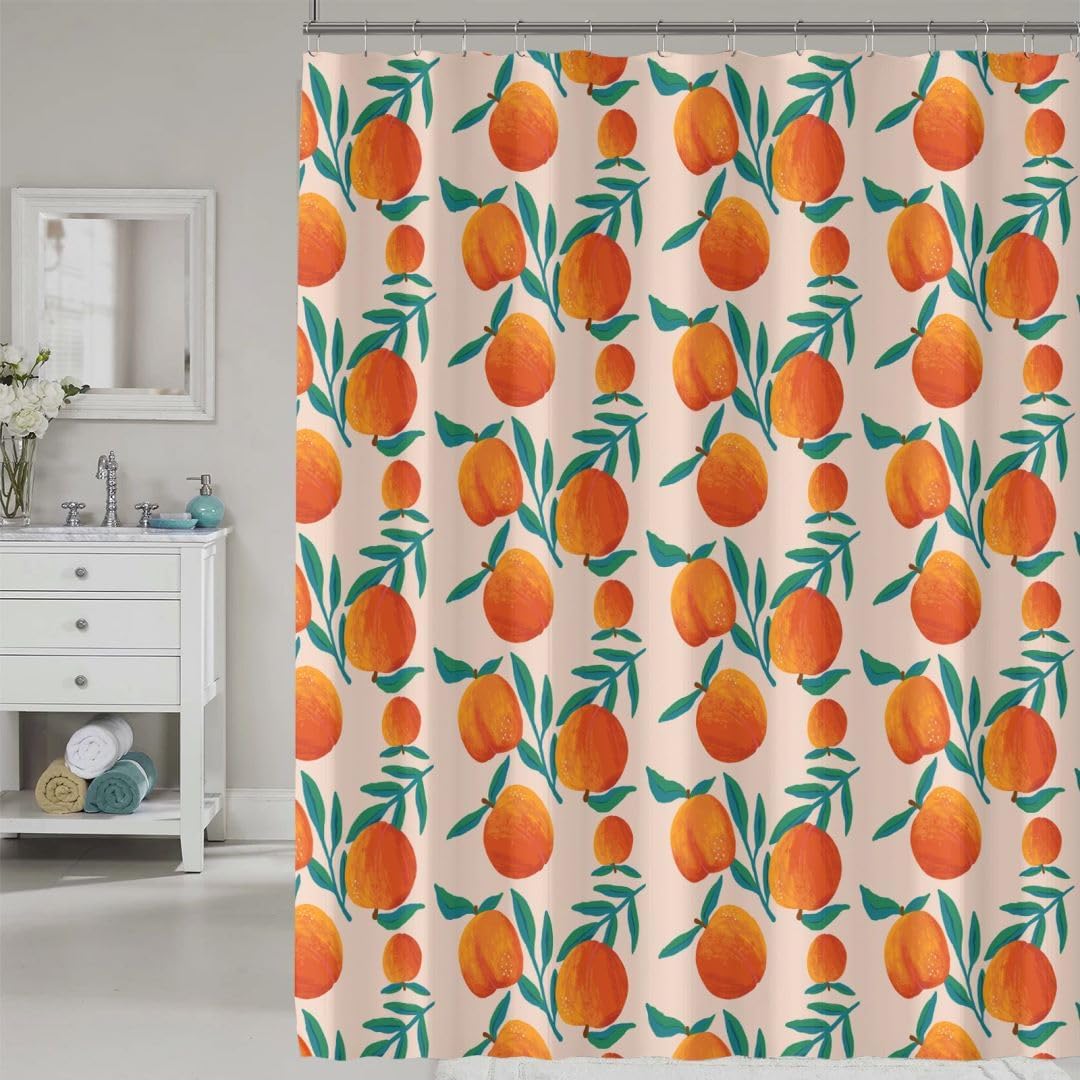 

Peach Shower Curtain, Vibrant Cute Fruit Waterproof Shower Curtains For Bathroom, Cartoon Home Decorative Fabric Bath Curtain W60H190(CM)-1 Pcs