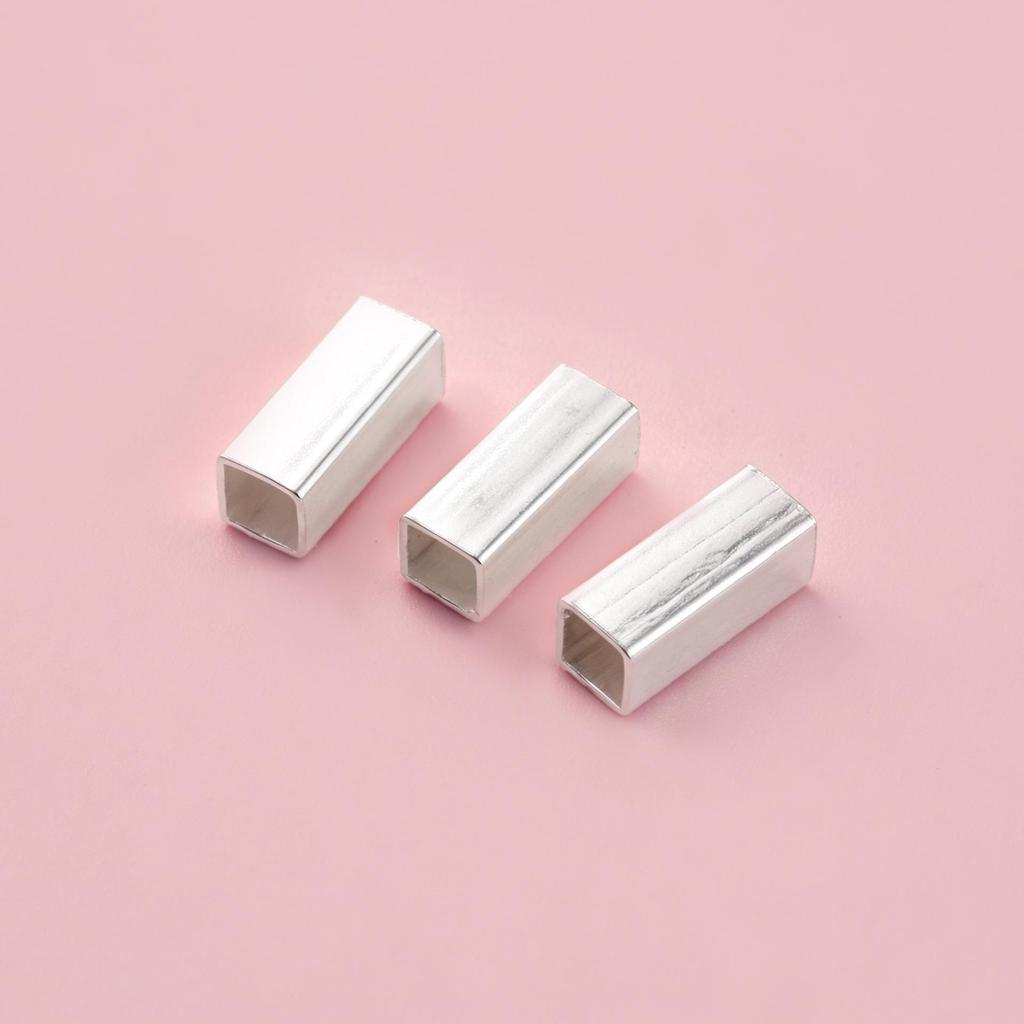 S925 Sterling Silver Square Tube Connector Beads for DIY Jewelry and Hand Rope Weaving