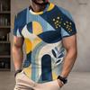 Men Plus Size Round Neck Short Sleeve T Shirt Abstract Geometric Printed Multicolor Casual Pullover