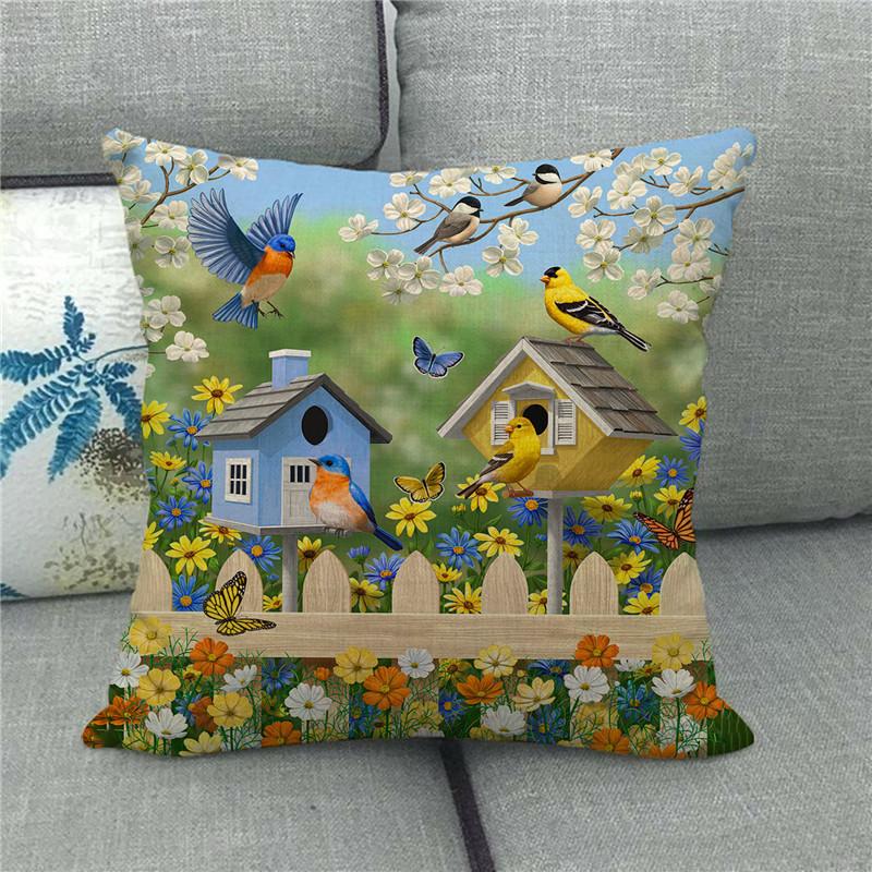 Watercolor Bird Parrot Flower Oil Painting Digital Printing Short Plush Pillow Covers For Sofa Office Cushion Cover Home Goods