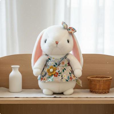 Floral Dress Bunny Doll Toy Ideal Gift LongEared Pet Huggable Stuffed Animal for Girls,